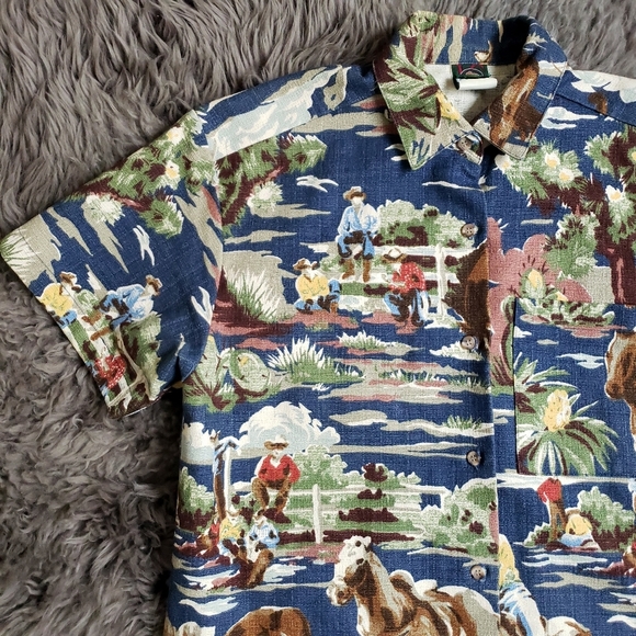 Ivory Coast Other - Vintage Mens Barkcloth Western Cowboy Horse Button Front Printed Shirt